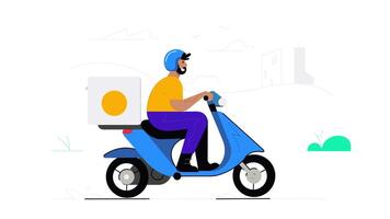 Delivery Man on Scooter with Backpack, 2D Explainer Animation for Parcel Delivery and Courier Service in 4K Resolution video
