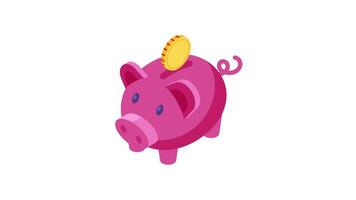 Pink Piggy Bank with Coin Icon Animation, 2D Illustration for Savings, Finance, and Money Management Concept in 4K Resolution video