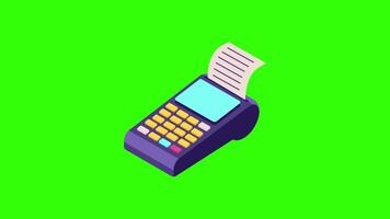 Billing Machine Icon Animation, Cash Register 2D Illustration on Green Background for Retail, Payment, and Point of Sale in 4K video