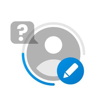 Illustration of an incomplete user profile with a progress bar and a pen icon, representing a reminder or prompt to complete personal information or update account details vector