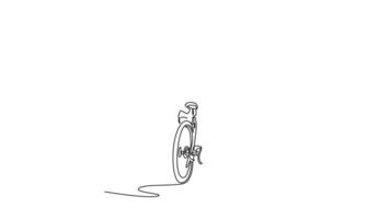Self drawing animation of single line draw back view professional female athlete racing cyclist riding road bike in a victory pose with arms raised. Bicycle race. Continuous line. Full length animated video