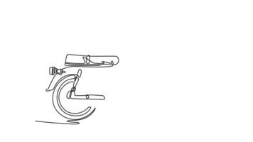 Animated self drawing of continuous line draw side view of old retro moped motorbike on white background. Asian urban citizen motorcycle for commuting daily activity. Full length single line animation video