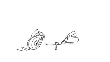 Animated self drawing of continuous line draw moped scooter parked on city street. Ecological urban transport. Modern motorcycle for daily routine citizen mobility. Full length single line animation video