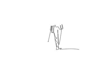 Animated self drawing of continuous line draw young male worker in formal suit walking next to his bicycle. Healthy commuting lifestyle, eco transportation concept. Full length single line animation video