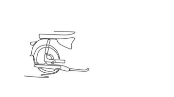 Animated self drawing of continuous line draw vintage moped motorbike on white background. Community club Asian urban citizen motorcycle for daily routine activity. Full length single line animation video