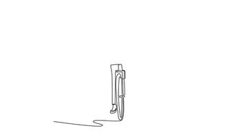 Self drawing animation of single line draw businesswoman go to work at office wear helmet and backpack with bicycle on street. Commute on bike, Business commuter. Continuous line. Full length animated video