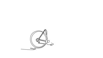Self drawing animation of single line draw side view sportswoman in protective helmet riding road bike bicycle. Female athlete cycling on the countryside outdoor. Continuous line. Full length animated video