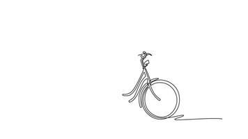 Animated self drawing of continuous line draw side view of businessman with briefcase is going to the office by bicycle. Male worker driving bike in office district. Full length single line animation video