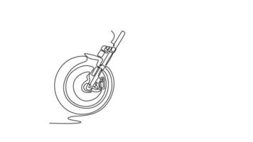 Self drawing animation of single line draw custom bobber motorbike standing in an authentic creative workshop. Vintage style motorcycle in modern citizen garage. Continuous line. Full length animated video