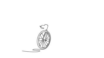 Animated self drawing of continuous line draw young sportsman on road bike bicycle, male cycling athlete practicing. Concept of sports, action, motion, speed, race. Full length single line animation video
