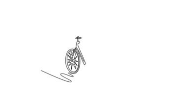 Animated self drawing of continuous line draw full length active man in sport clothing and protective helmet riding road bike. Concept of workout, training, and race. Full length single line animation video