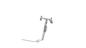 Animated self drawing of continuous line draw front view professional male athlete in cycling jersey riding on road bike. Sportsman training hard on bicycle outdoors. Full length single line animation video