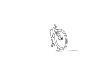 Self drawing animation of single line draw fit sportswoman on road bike bicycle, female cycling athlete practicing. Concept of sport, action, motion, speed, race. Continuous line. Full length animated video