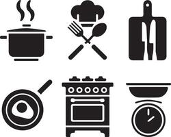 Essential Cooking Utensils and Kitchen Appliances, A Silhouette Icon Set vector