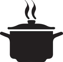 Cooking pot icon, flat black silhouette vector
