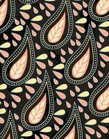 Paisley Drop Pattern with Folk Leaf Motif on Dark Background Vintage Boho Style vector