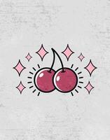 Pop Art Cherries with Diamonds on Grunge Light Background vector