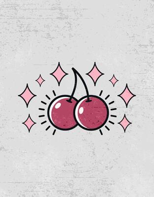Pop Art Cherries with Diamonds on Grunge Light Background