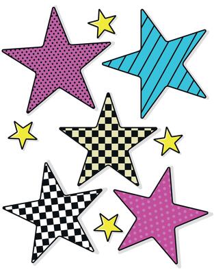 Pop Art Stars with Checkered and Dotted Patterns