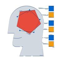 AI-driven analytics doodle illustration concept. Artificial intelligence data science. Head profile with radar chart, data blocks cartoon 2D composition isolated on white. Hand drawn metaphor vector
