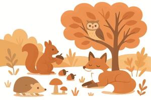 an illustration of animals in the forest vector