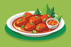 Delicious Meatballs in a Spicy Tomato Sauce, Ready to Eat vector