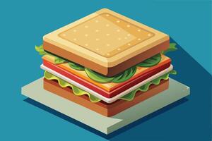 Delicious Isometric Illustration of a Yummy Sandwich, Appetising Layers on a Plate, Vibrant Colors and Appealing Design vector
