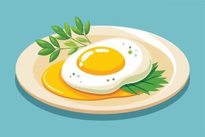 Delicious Sunny-Side Up Egg with Fresh Herbs on a Plate, Appealing Breakfast Illustration - Professional digital artwork with vibrant colors and detailed composition vector