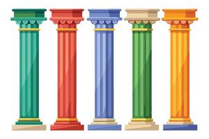 Five Colorful Classical Columns Standing Tall in a Vibrant Row, Illustrating Architectural Design - Professional digital artwork with vibrant colors and detailed composition vector