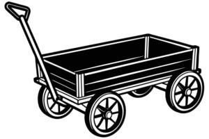 Rustic Wooden Wagon, Charming Vintage Farm Cart, Classic Black and White Illustration, Simple Handcart Design, Ideal for Rural Settings and Nostalgia vector