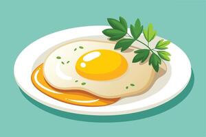 Delicious Sunny-Side Up Egg on Plate, Garnished with Parsley, Appealing Breakfast Food, Simple Meal, Bright and Cheerful Mood vector