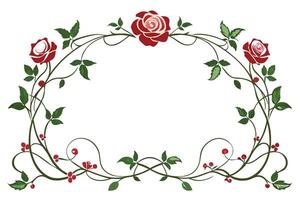 Elegant Romantic Red Roses Vine Border Frame, Perfect for Wedding Invitations, Vintage Designs, and Romantic Decorations vector