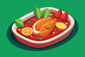 Delicious Spicy Meatballs in Rich Red Sauce, Served on a Plate with Garnish, Appetising Food Illustration vector