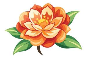 Vibrant Orange Flower Blossom with Lush Green Leaves, a Cheerful Illustration on White Background - Professional digital artwork with vibrant colors and detailed composition vector
