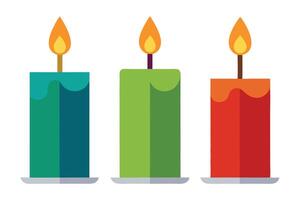 Three Colorful Candles Burning Brightly, Peaceful and Serene Atmosphere, Festive and Relaxing Mood - Professional digital artwork with vibrant colors and detailed composition vector