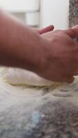 Chef Using Hands To Model The Raw Pizza Dough In The Kitchen video