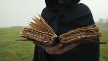 In A Gloomy Winter Park A Man Reads An Aged Holy Book video