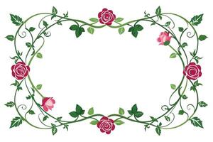 Romantic Rose Vine Border Frame Elegant Floral Design for Invitations, Cards, and Decorations - Professional digital artwork with vibrant colors and detailed composition vector