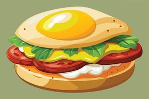 Delicious Sunny-Side-Up Egg Sandwich with Tomatoes and Lettuce, a Mouthwatering Breakfast or Brunch Delight - Professional digital artwork with vibrant colors and detailed composition vector