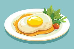 Delicious Sunny-Side Up Egg Breakfast on a Plate with Fresh Herbs and Cherry Tomato, Appealing Morning Meal vector