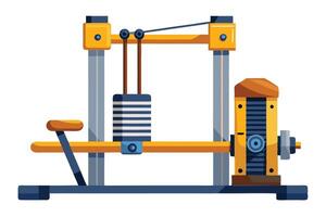 Modern Gym Equipment Yellow and Blue Cable Row Machine for Intense Back Workout, Isolated on White Background vector
