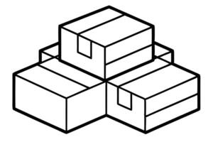 Three Cardboard Boxes Stacked in a Unique Formation, Minimalist Line Art Illustration, Abstract Packaging Design, Clean and Modern Style vector