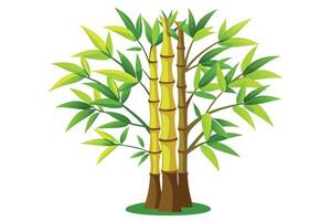 Serene Bamboo Grove Illustration Lush Green Leaves and Golden Stalks Against a White Background - Professional digital artwork with vibrant colors and detailed composition vector