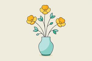 Serene Yellow Flowers in a Teal Vase A Minimalist Spring Floral Arrangement Illustration - Professional digital artwork with vibrant colors and detailed composition vector