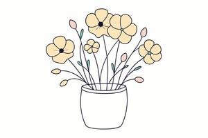 Charming Pastel Yellow Flowers in a Simple White Pot A Serene and Elegant Floral Illustration vector