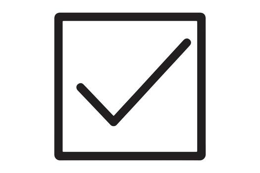 Black check mark inside a square shape on white background vector