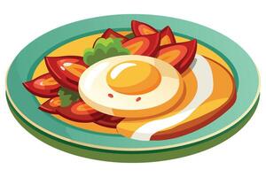 Delicious Sunny-Side Up Egg Breakfast Plate with Roasted Red Peppers and Greens, a Vibrant and Appetising Meal vector