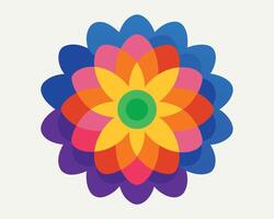 Vibrant Rainbow Flower Mandala Design, Joyful Colorful Floral Illustration on White Background - Professional digital artwork with vibrant colors and detailed composition vector