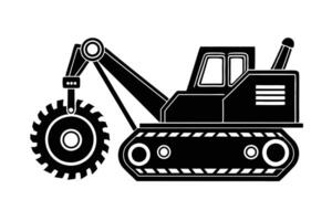 Powerful Black and White Illustration of a Rotating Trencher Excavating in Industrial Setting - Professional digital artwork with vibrant colors and detailed composition vector
