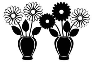 Two Elegant Black and White Flower Arrangements in Vases, a Simple yet Striking Floral Design, Set Against a Pure White Background vector